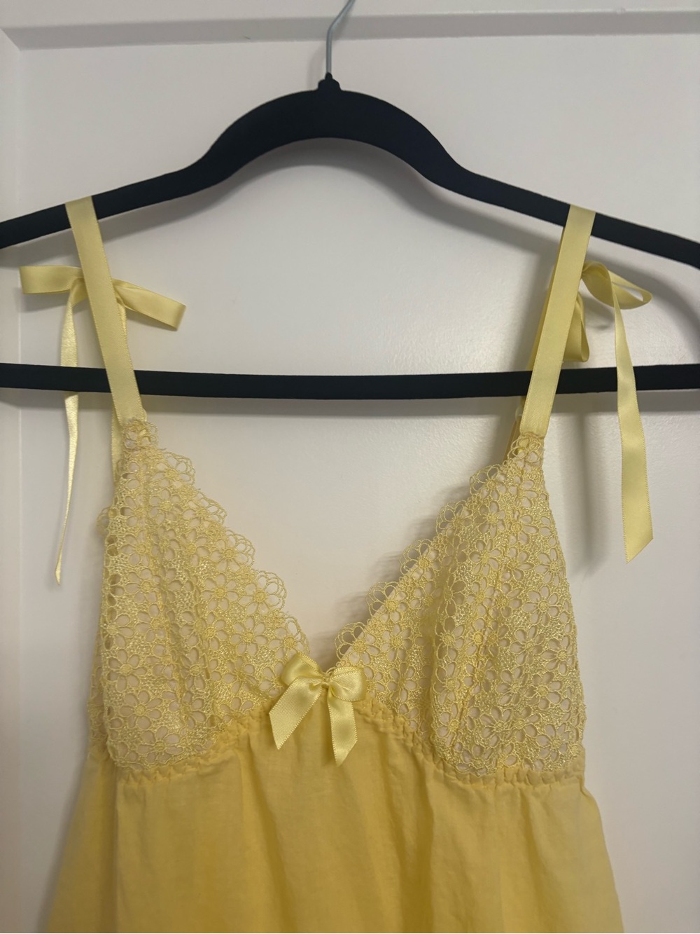 Y2K La Senza Yellow Cotton Lace-Trim Chemise Night Mini Dress Size Small - Picture 3 of 11